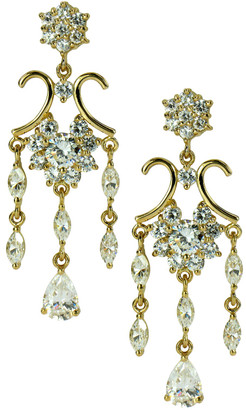 Jonquil pear marquise and round lab created cubic zirconia chandelier drop earrings in 14k yellow gold.