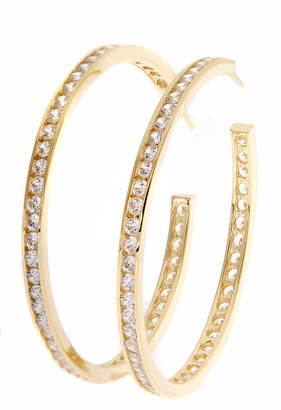 Garner lab created diamond quality cubic zirconia channel hoop earrings in 14k yellow gold.