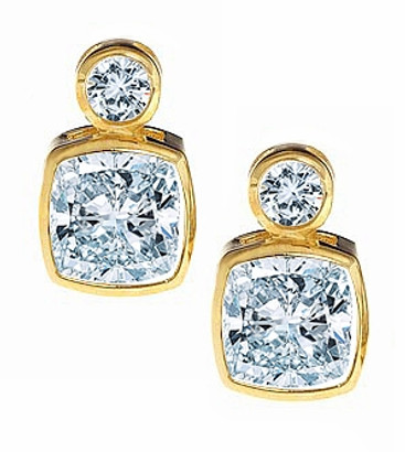 Symba 1 carat each laboratory grown diamond look cubic zirconia cushion cut and round bezel stud earrings in 14k yellow gold.