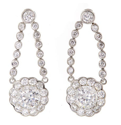 Pallini scalloped 1 carat round lab created cubic zirconia cluster stud drop earrings in 14k white gold.