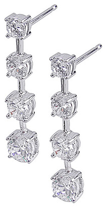 Graduated round lab grown diamond look cubic zirconia journey anniversary drop earrings in 14k white gold.