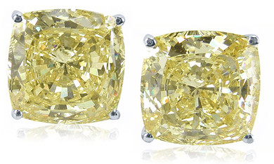 5.5 Carat Each Cushion Cut Simulated Diamond Cubic Zirconia Canary Stud Earrings