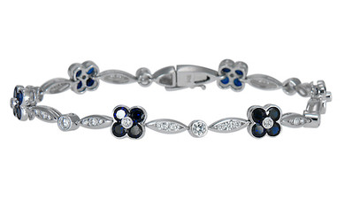 Florinada Flower Style Round Cubic Zirconia and Man Made Sapphire Gemstone Bracelet