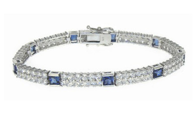 Marbella Alternating Princess Cut and Round Bracelet with lab grown diamond quality cubic zirconia in 14k white gold.
