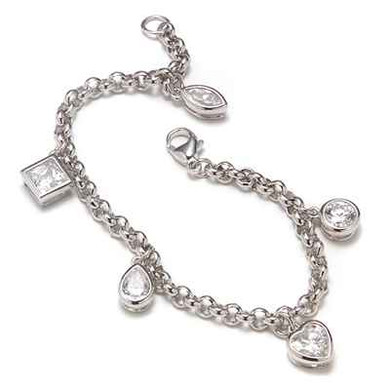 Marquise, Princess, Pear, Heart & Round Cubic Zirconia Charm Bracelet with lab grown diamond alternative cubic zirconia in 14k white gold.