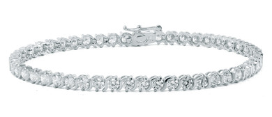 S Link Round Cubic Zirconia Tennis Bracelet with laboratory grown diamond alternative cubic zirconia in 14k white gold.