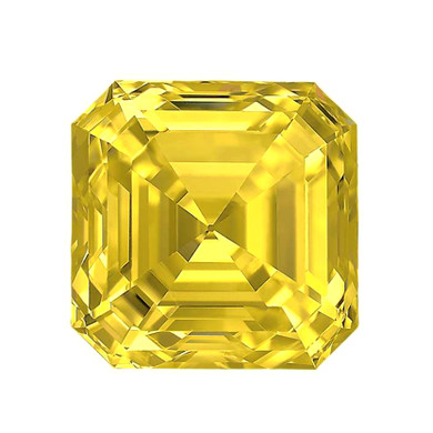 Asscher cut lab created canary yellow diamond look cubic zirconia loose stone.