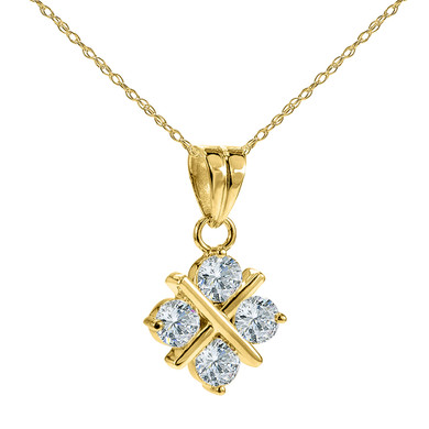 Tic Tac Toe Hugs and Kisses X and O Pendant with lab grown diamond simulant cubic zirconia  in 14K yellow gold