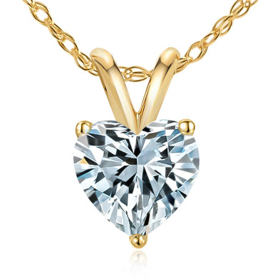 Heart shape lab created diamond alternative cubic zirconia basket set classic solitaire pendant in 14k yellow gold.