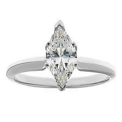 Marquise lab grown diamond simulant cubic zirconia classic solitaire engagement ring in 14k white gold.