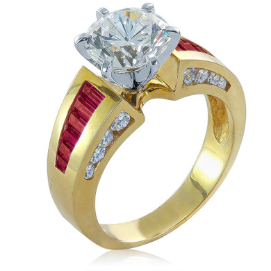 Round 2 Carat Channel Set Baguette Pave Solitaire with lab grown diamond alternative cubic zirconia in 14k yellow gold.