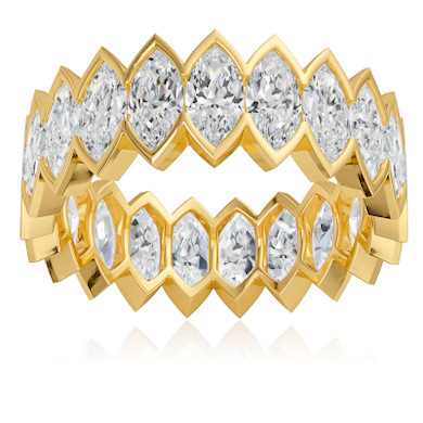 Sauvage .50 carat each marquise vertical semi bezel set lab grown diamond alternative cubic zirconia eternity band in 14k yellow gold.