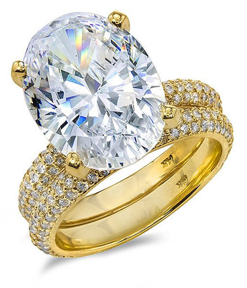 Blake 9 carat oval laboratory grown diamond quality cubic zirconia micro pave wedding set in 14k yellow gold.