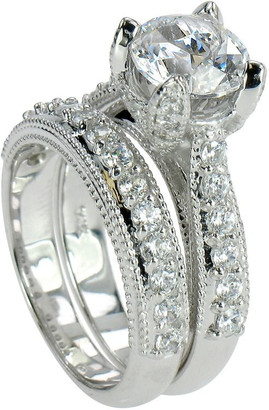 Round 2 Carat Wedding Set with laboratory grown diamond simulant cubic zirconia in 14k white gold.