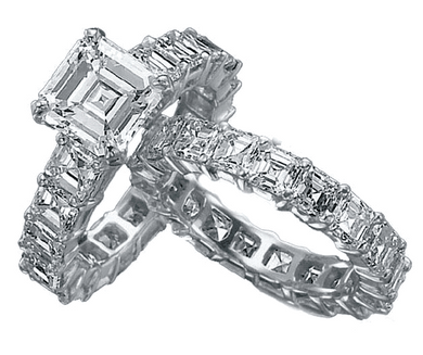 Eternally Asscher Cut 2.5 Carat Eternity Wedding Set with lab grown diamond simulant cubic zirconia in 14k white gold.