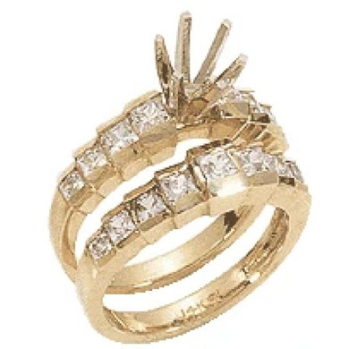 Round 1 Carat Channel Set Princess Cut Bridal Set with simulated lab grown diamond quality cubic zirconia in 14k yellow gold.