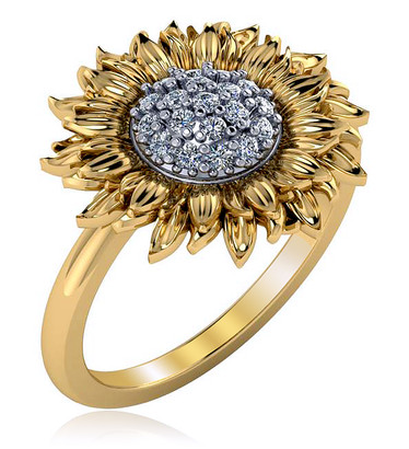 Sunflower Pave Set Cubic Zirconia Ring