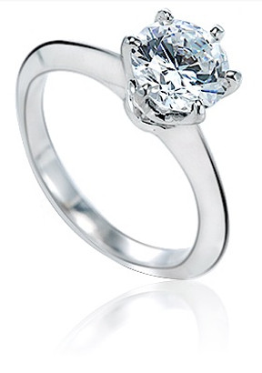 Wellington knife edge 1.5 carat round lab grown diamond quality cubic zirconia tiffany style solitaire engagement ring in 14k white gold.