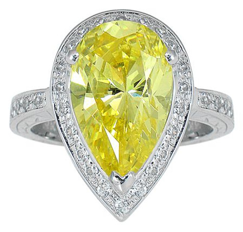 Pierre 7 carat pear lab created cubic zirconia pave halo solitaire engagement ring in 14k white gold.