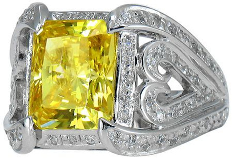 Voilla 4 carat emerald radiant cut lab grown diamond quality cubic zirconia pave heart design engagement ring in 14k white gold.