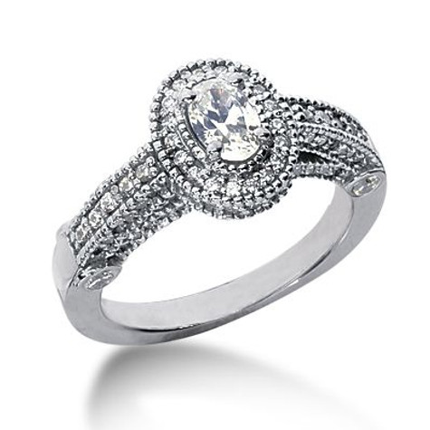 Legend .75 Carat Oval Lab Grown Diamond Alternative Cubic Zirconia Pave Halo Cathedral Solitaire Engagement Ring