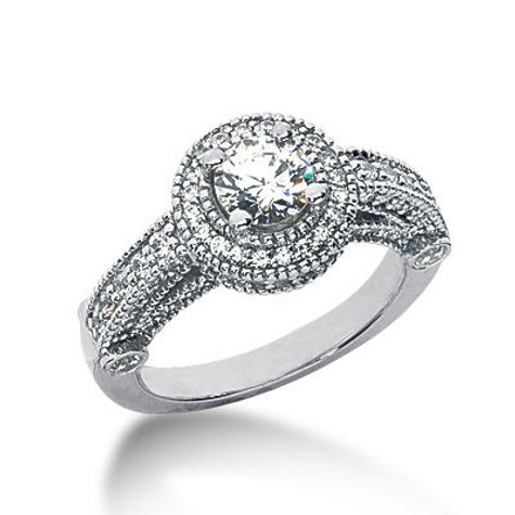 Legend .50 Carat Round Laboratory Grown Diamond Simulant Cubic Zirconia Pave Halo Cathedral Solitaire Engagement Ring