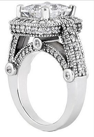 Legend 4 Carat Princess Cut Lab Grown Diamond Alternative Cubic Zirconia Pave Halo Cathedral Solitaire Engagement Ring