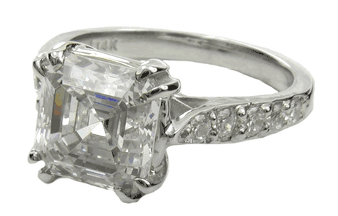 4 Carat Asscher Cut Laboratory Grown Diamond Look Cubic Zirconia Double Prong Cathedral Pave Solitaire Engagement Ring