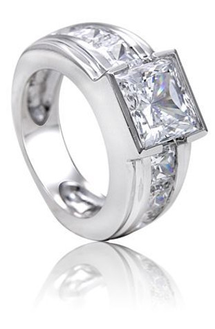 Semi Bezel Princess Cut Channel Set Mens Ring with lab grown diamond quality cubic zirconia in platinum.