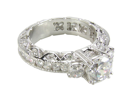 Heaven three stone round 1.5 carat lab grown diamond alternative cubic zirconia eternity engagement ring in platinum.