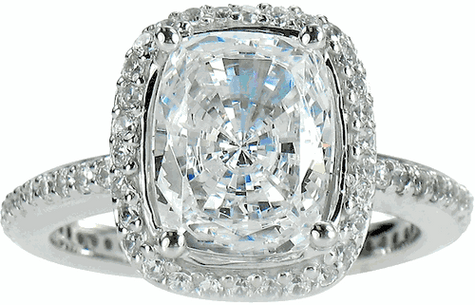 Hamilton halo 5.5 carat elongated cushion cut lab grown diamond look cubic zirconia micro pave eternity solitaire engagement ring in 14k white gold.