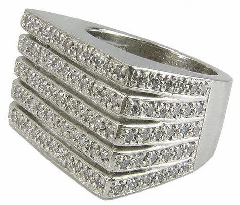 Larissa Pave Set Round Five Row Band with lab grown diamond quality cubic zirconia in 14k white gold.