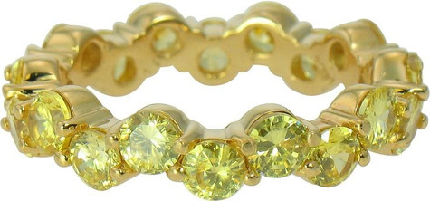 Cosenza round lab grown diamond look cubic zirconia three ring stacking set in 14k yellow gold.