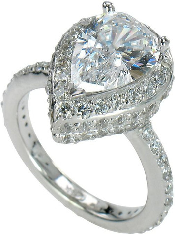 Erika 3 carat pear laboratory grown diamond alternative cubic zirconia eternity pave halo solitaire engagement ring in 14k gold.