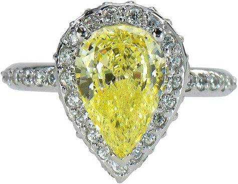Erika 3 carat canary pear laboratory grown diamond alternative cubic zirconia eternity pave halo solitaire engagement ring in 14k gold.