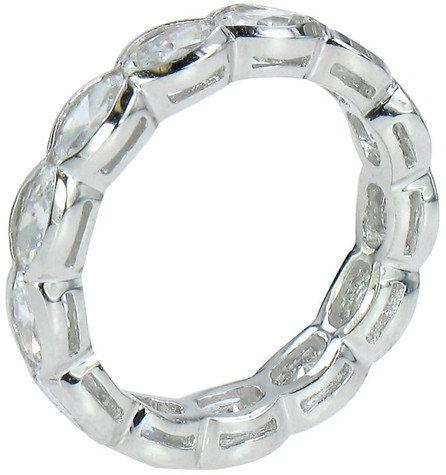 Horizontal set oval lab grown diamond simulant cubic zirconia semi bezel set eternity band in platinum.