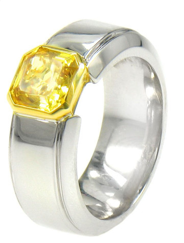 Alpha 1.5 Carat Asscher Cut Laboratory Grown Diamond Simulant Cubic Zirconia Canary Solitaire Engagement Ring