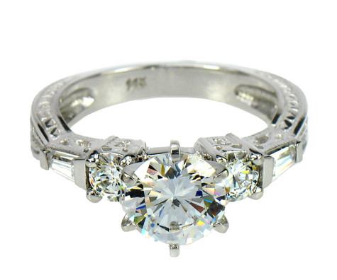 Catalonia 1.5 carat round lab grown diamond quality cubic zirconia antique estate engagement ring in 14k yellow gold.