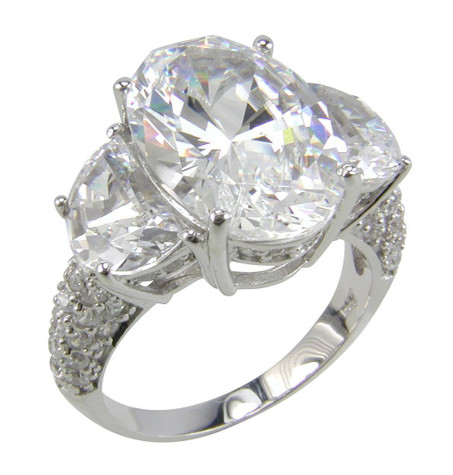 Casoria 5.5 carat oval laboratory grown diamond simulant cubic zirconia and half moon solitaire engagement ring in platinum.