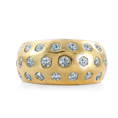 Bombay Burnish Set Round Domed Band with lab grown diamond look cubic zirconia in 14k yellow gold.