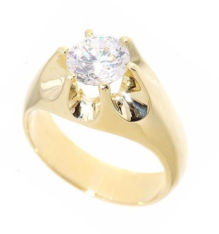 Gypsy Claw Prong Set Men's Ring with lab grown diamond simulant cubic zirconia in 14k yellow gold.