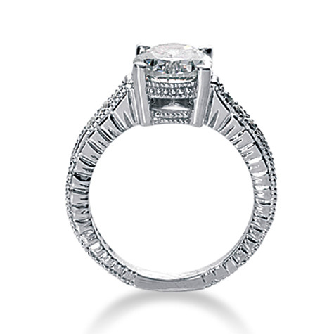 Claudine 1 carat oval lab grown diamond look cubic zirconia pave engraved solitaire engagement ring in platinum.