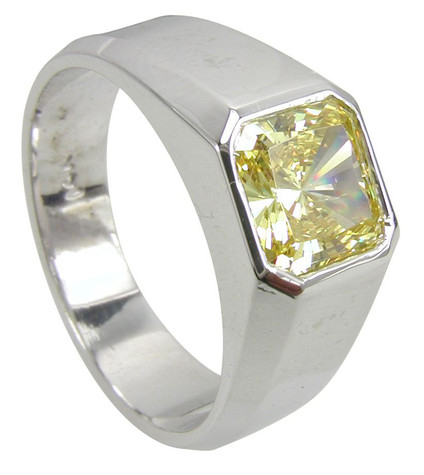 Valentino 2.5 Carat Bezel Set Princess Cut Mens Ring with lab grown diamond simulant cubic zirconia in 14k white gold.