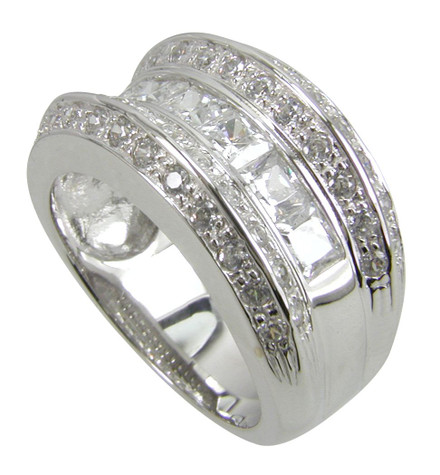 Kanyan Channel Set Princess Cut Pave Band with lab grown diamond look cubic zirconia in 14k white gold.