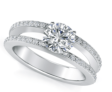 Britney 2 Carat Round Lab Grown Diamond Quality Cubic Zirconia Micro Pave Split Shank Engagement Ring.