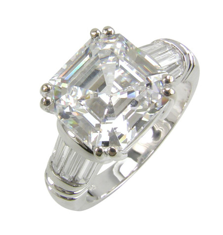 Quatro 2.5 Carat Asscher Cut Lab Grown Diamond Alternative Cubic Zirconia Split Prong Channel Set Baguette Solitaire Engagement Ring