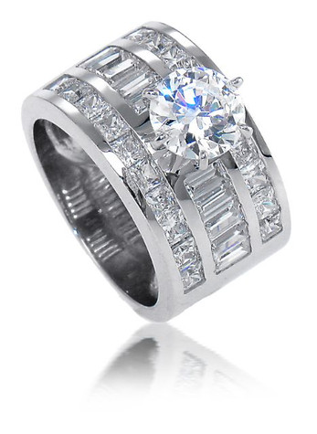 Round 2 Carat Channel Set Baguette Princess Cut Solitaire with lab grown diamond simulant cubic zirconia in 14k white gold.
