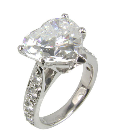 Heart 4 Carat Pave Cathedral Style Engagement Ring with lab grown diamond alternative cubic zirconia in platinum.