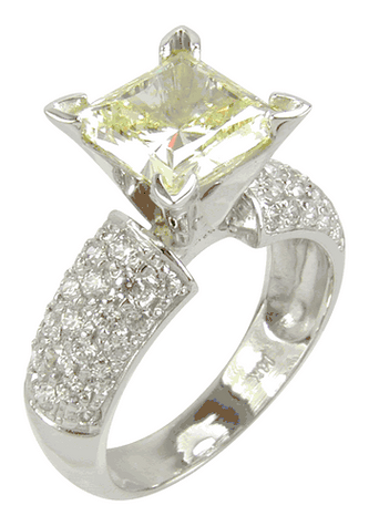 4 Carat Pave Splendor Princess Cut Laboratory Grown Diamond Alternative Cubic Zirconia Pave Encrusted Engagement Ring.