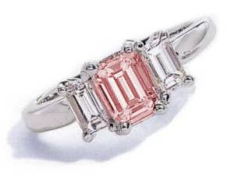 The Jen Ring Inspiration 1 Carat Pink Emerald Step Cut Laboratory Grown Diamond Alternative Cubic Zirconia Three Stone Solitaire Engagement Ring